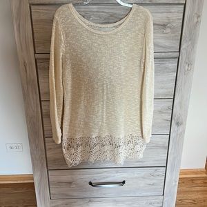 Pretty Lacey Long Sweater - Off White - Cream -  Medium